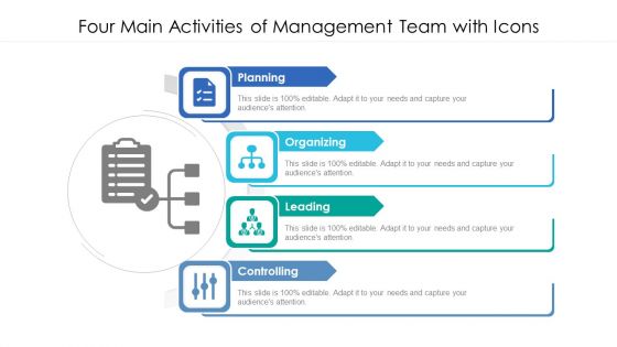 Four Main Activities Of Management Team With Icons Ppt PowerPoint Presentation Gallery Layout Ideas PDF