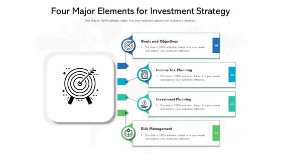 Four Major Elements For Investment Strategy Ppt PowerPoint Presentation Gallery Clipart PDF