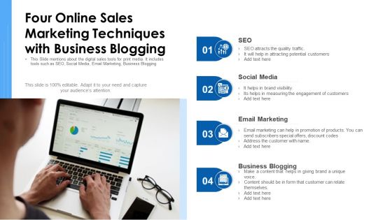 Four Online Sales Marketing Techniques With Business Blogging Ppt Infographic Template Slideshow PDF