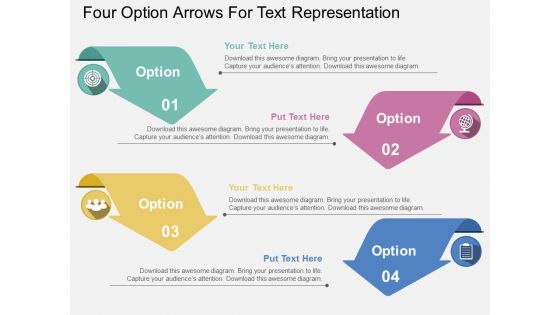 Four Option Arrows For Text Representation Powerpoint Templates