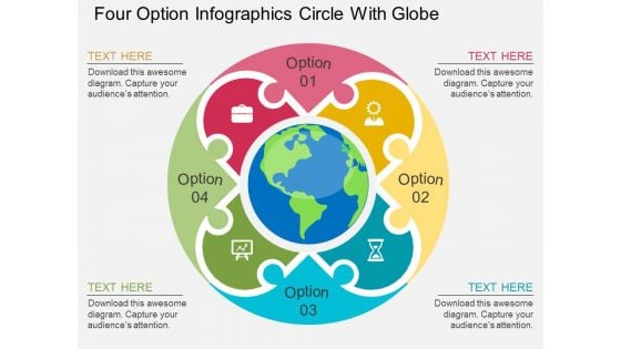 Four Option Infographics Circle With Globe Powerpoint Template