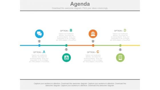 Four Options Linear Business Agenda Diagram Powerpoint Slides