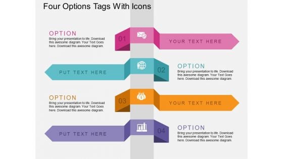 Four Options Tags With Icons Powerpoint Template