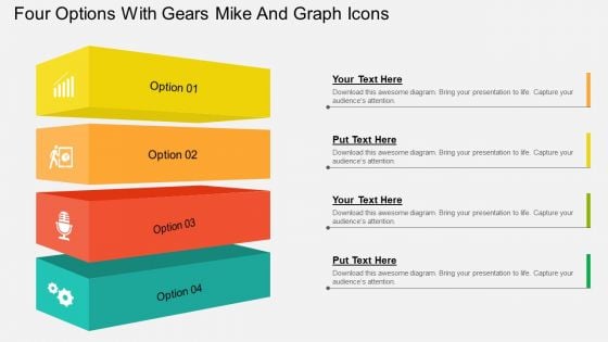 Four Options With Gears Mike And Graph Icons Powerpoint Templates