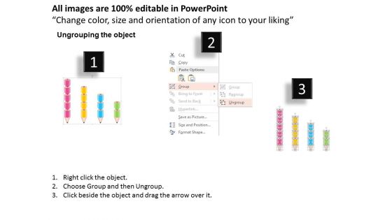 Four Pencils Bar Graph And Icons Powerpoint Template