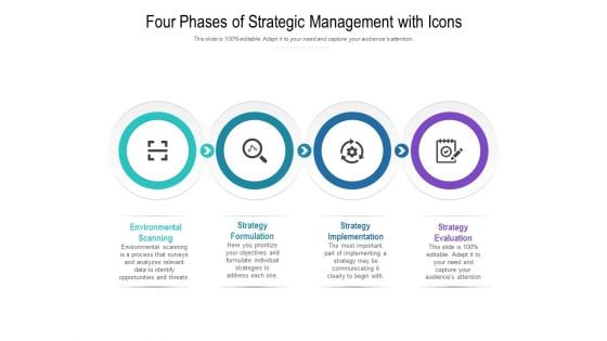 Four Phases Of Strategic Management With Icons Ppt PowerPoint Presentation Styles Brochure