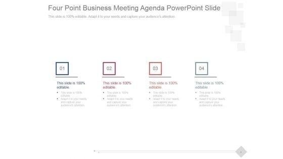 Four Point Business Meeting Agenda Ppt PowerPoint Presentation Influencers Four Point Business Meeting Agenda Ppt PowerPoint Presentation Influencers