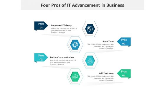 Four Pros Of IT Advancement In Business Ppt PowerPoint Presentation File Background Designs PDF