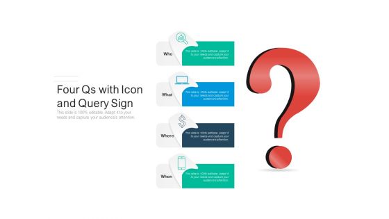 Four Qs With Icon And Query Sign Ppt PowerPoint Presentation Inspiration Samples PDF