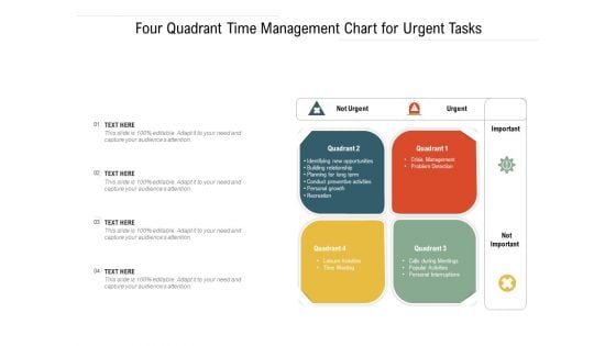 Four Quadrant Time Management Chart For Urgent Tasks Ppt Powerpoint Presentation Layouts Example Introduction Pdf