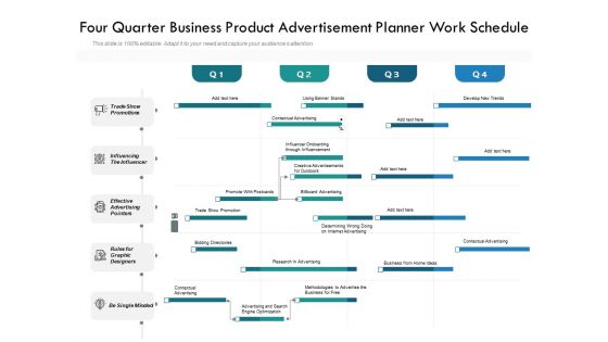 Four Quarter Business Product Advertisement Planner Work Schedule Summary