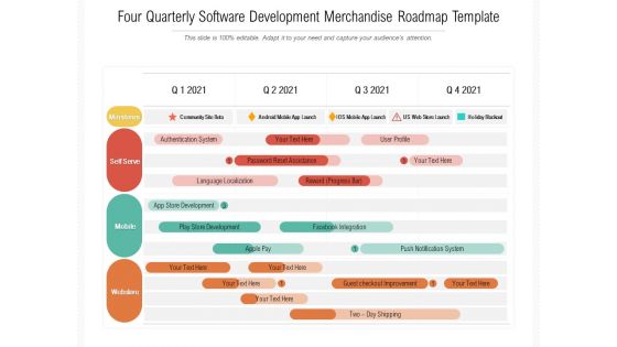 Four Quarterly Software Development Merchandise Roadmap Template Designs