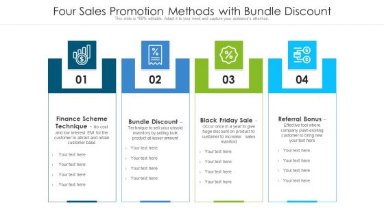 Four Sales Promotion Methods With Bundle Discount Ppt PowerPoint Presentation File Portfolio PDF Four Sales Promotion Methods With Bundle Discount Ppt PowerPoint Presentation File Portfolio PDF