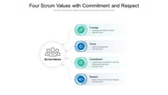 Four Scrum Values With Commitment And Respect Ppt PowerPoint Presentation File Formats PDF