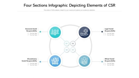 Four Sections Infographic Depicting Elements Of CSR Ppt PowerPoint Presentation File Elements PDF