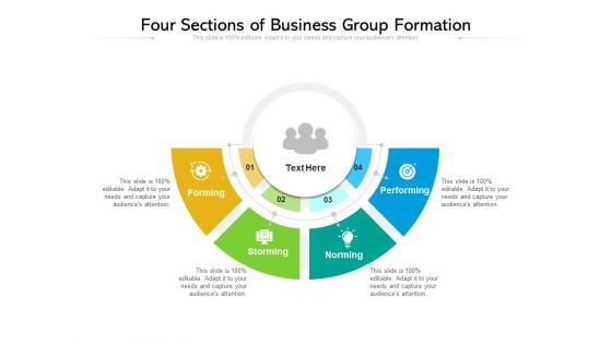 Four Sections Of Business Group Formation Ppt PowerPoint Presentation Summary Template PDF