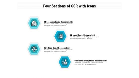 Four Sections Of CSR With Icons Ppt PowerPoint Presentation File Guidelines PDF