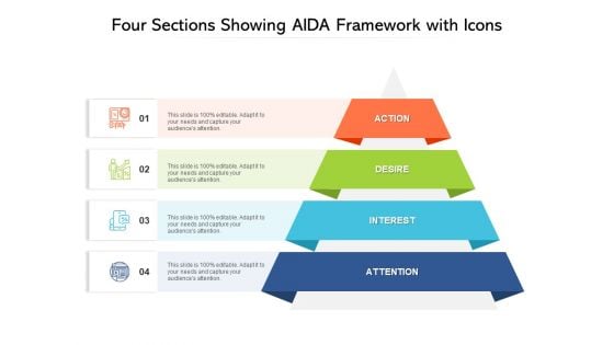 Four Sections Showing Aida Framework With Icons Ppt PowerPoint Presentation Slides Diagrams PDF