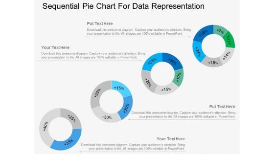 Four Sequential Pie Charts For Data Representation Powerpoint Template