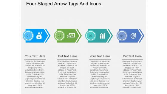 Four Staged Arrow Tags And Icons Powerpoint Template