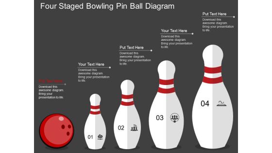 Four Staged Bowling Pin Ball Diagram Powerpoint Template