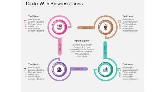 Four Staged Circle With Business Icons Powerpoint Template