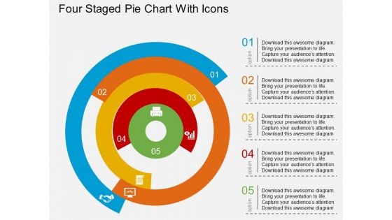 Four Staged Pie Chart With Icons Powerpoint Templates