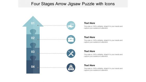 Four Stages Arrow Jigsaw Puzzle With Icons Ppt PowerPoint Presentation Ideas Sample