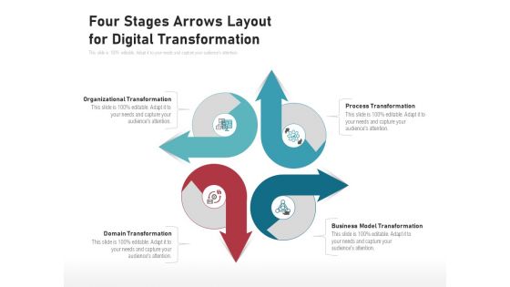 Four Stages Arrows Layout For Digital Transformation Ppt PowerPoint Presentation File Clipart Images PDF