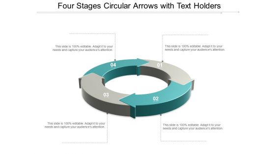 Four Stages Circular Arrows With Text Holders Ppt Powerpoint Presentation Layouts Clipart