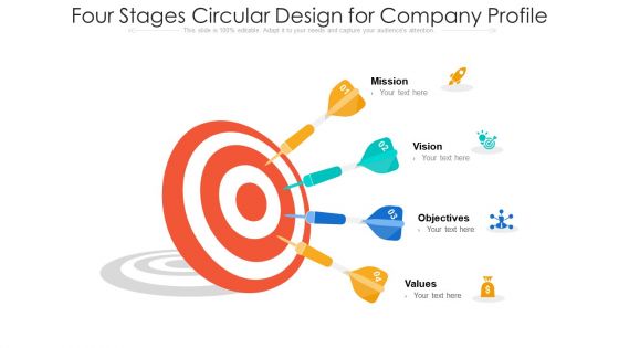 Four Stages Circular Design For Company Profile Ppt PowerPoint Presentation File Inspiration PDF