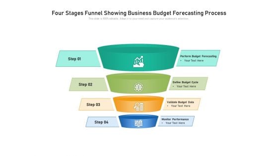 Four Stages Funnel Showing Business Budget Forecasting Process Ppt PowerPoint Presentation File Rules PDF