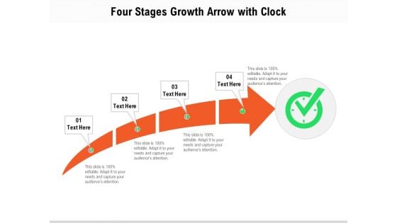 Four Stages Growth Arrow With Clock Ppt PowerPoint Presentation Icon Styles PDF