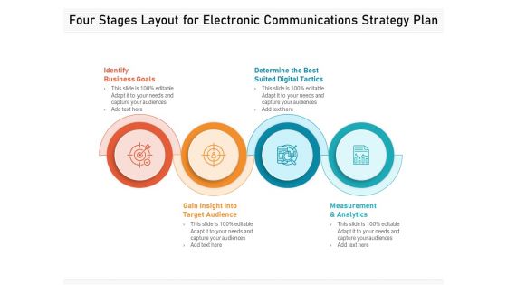 Four Stages Layout For Electronic Communications Strategy Plan Ppt PowerPoint Presentation Gallery Portrait PDF