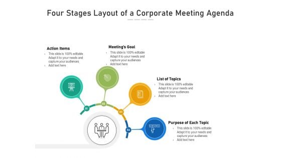 Four Stages Layout Of A Corporate Meeting Agenda Ppt PowerPoint Presentation Gallery Shapes PDF