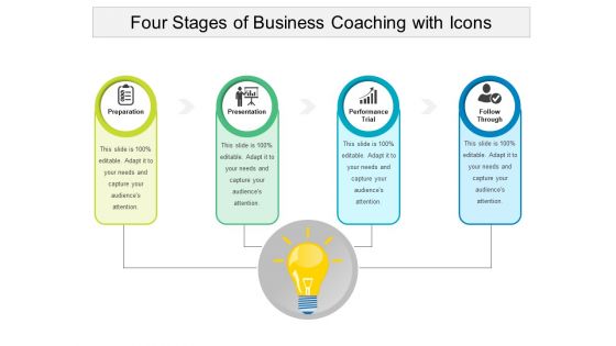 Four Stages Of Business Coaching With Icons Ppt PowerPoint Presentation Files PDF