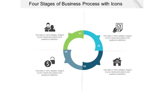 Four Stages Of Business Process With Icons Ppt Powerpoint Presentation Portfolio Backgrounds