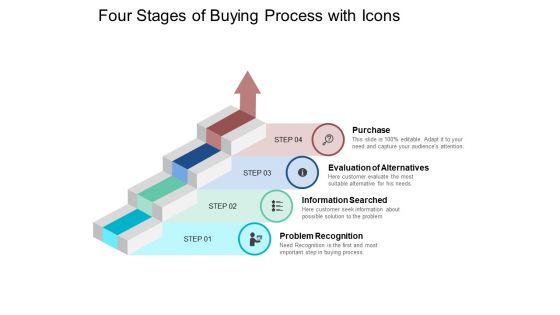 Four Stages Of Buying Process With Icons Ppt PowerPoint Presentation Infographics Deck