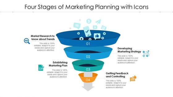 Four Stages Of Marketing Planning With Icons Ppt PowerPoint Presentation File Ideas PDF