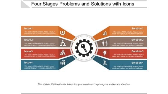 Four Stages Problems And Solutions With Icons Ppt PowerPoint Presentation Layouts Graphics Download PDF