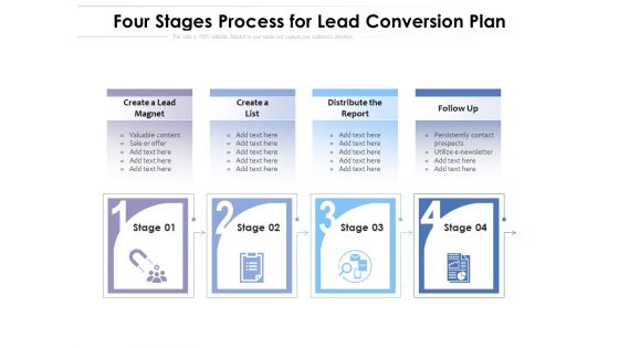 Four Stages Process For Lead Conversion Plan Ppt PowerPoint Presentation Styles Inspiration PDF