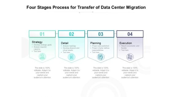 Four Stages Process For Transfer Of Data Center Migration Ppt PowerPoint Presentation Gallery Format Ideas PDF