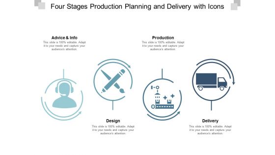 Four Stages Production Planning And Delivery With Icons Ppt PowerPoint Presentation Pictures Aids