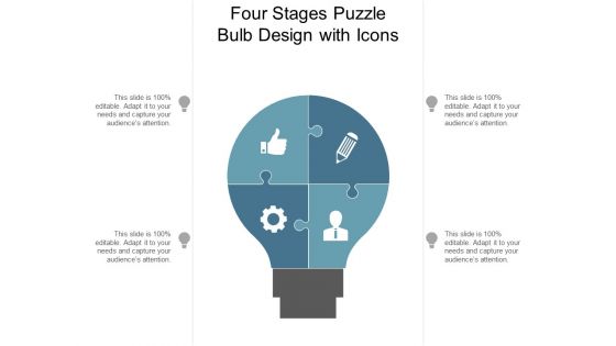 Four Stages Puzzle Bulb Design With Icons Ppt PowerPoint Presentation Summary Design Inspiration