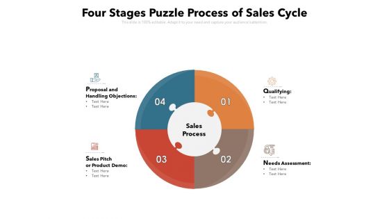 Four Stages Puzzle Process Of Sales Cycle Ppt PowerPoint Presentation Layouts Sample PDF