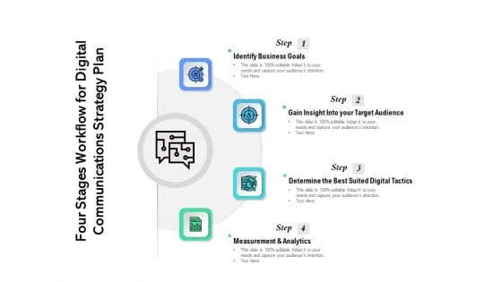 Four Stages Workflow For Digital Communications Strategy Plan Ppt PowerPoint Presentation File Clipart PDF