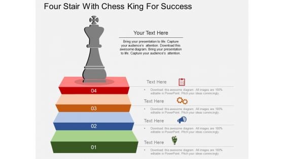 Four Stair With Chess King For Success Powerpoint Template