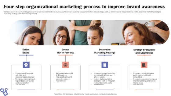 Four Step Organizational Marketing Process To Improve Brand Awareness Mockup PDF