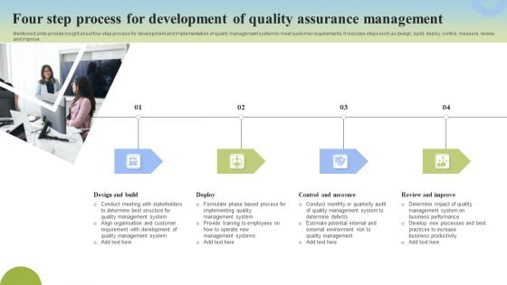 Four Step Process For Development Of Quality Assurance Management Graphics PDF