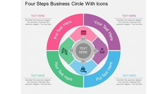 Four Steps Business Circle With Icons Powerpoint Template